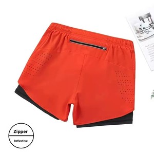 Shorts de course noirs double couche pour hommes, séchage rapide, fitness, sport, entraînement, musculation, nouveau style formel - Product Image 2