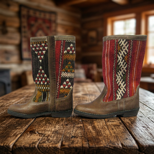 Bottes kilim en cuir véritable exceptionnelles - Product Image 2