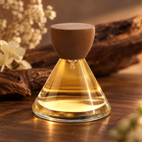Vente en gros de flacons de parfum coniques en verre transparent de 60 ml avec bouchon en bois, base large, emballage de parfum vide