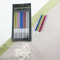 Bougies d'anniversaire colorées en fil de verre, lot de 10 pièces, pour gâteaux, fournisseur, nouveauté, vente chaude