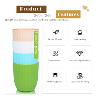Pots de fleurs en plastique rayés avec drainage et soucoupe, pots décoratifs nordiques pour plantes d'intérieur
