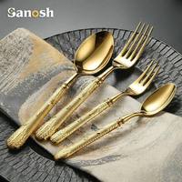 Ensemble de couverts SANOSH en acier inoxydable 18/10 argenté, style vintage sculpté, robuste, compatible lave-vaisselle, pour la maison, l'hôtel et le restaurant