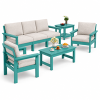 Langlebiges HDPE-Gartenmöbel-Set Outdoor-Sofa mit Breiten Armlehnen, Tiefen Kissen und Beistelltisch