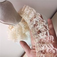 Broderie de fleurs en coton plissé 3d de 5cm de large, plis de dentelle, col de couture, appliques, garniture de robe à volants