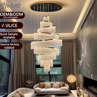 Grand Lustre de Luxe en Acier Inoxydable et Cristal pour Villa, Escalier, Salon, Hall, Plafonnier LED Personnalisé pour Intérieur, Inspecté QC