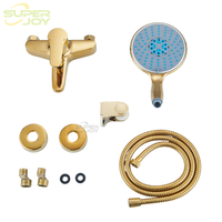 Ensemble de robinetterie de douche murale mitigeur chaud/froid avec finition or brossé, kit de robinet de salle de bain moderne en zinc avec pommeau de douche à jet doux