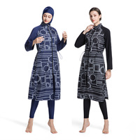 Groothandel islamitische badkleding voor vrouwen, bescheiden patchwork badpak met lange mouwen, islamitische hijab, islamitische burkinis, badpak