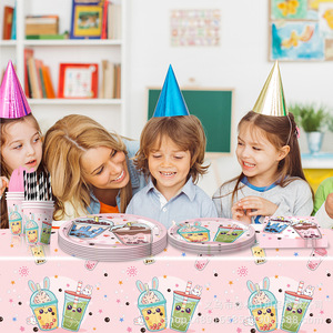 Milk <b>Tea</b> Themed <b>Party</b> Decorations Disposable Plates Cups Napkins Tablecloths Cutlery <b>Set</b> For Birthday Celebration - Product Image 2