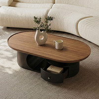 Table basse ovale de style antique, design créatif minimaliste, table centrale en bois pour la maison, table de salon avec rangement, table à thé