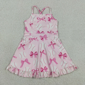 Robes courtes sans manches roses pour bébés filles, avec nœuds, longueur genou, prêtes à être expédiées – Robe de yoga - Product Image 4