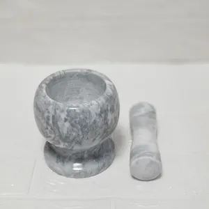 Juego de molinillo de piedra de mármol natural, mortero y Mazo, blanco, gris y rosa, venta al por mayor