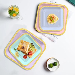 Assiettes en papier jetables carrées de couleur unie dégradée pour fêtes et pique-niques, assiettes à gâteau en papier - Product Image 3
