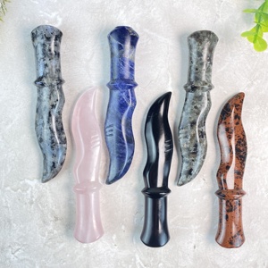 Cuchillo de Obsidiana de Cristal Natural Tallado a Mano al por Mayor, Modelo de Espada Malaya, Decoración Única de Estilo Feng Shui, Regalo - Product Image 2