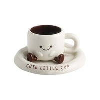 Dessin animé mignon souriant tasse et soucoupe mode spécial céramique meilleure vente tasses à café pas cher belle lisse confortable tasse