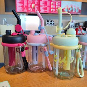 Double Drink Straw <b>Cup</b> <b>Plastic</b> Travel Mug Leak Proof Outdoor Water Bottle Student Gift - Product Image 1