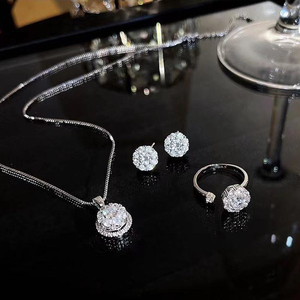 Phổ Biến Vòng Cổ Bông Tai Nhẫn Nhẫn Ba Mảnh Bộ Trang Sức Titanium Steel Ultra Flash Micro Dát Zircon <span class=keywords><strong>Set</strong></span> Cho Quà Tặng - Product Image 5