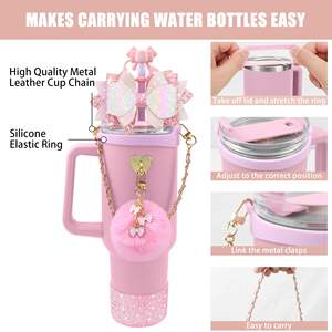 Bling Stanley Cup Accesorios para vaso <span class=keywords><strong>de</strong></span> silicona 40/30oz Cute Bow Straw <span class=keywords><strong>Topper</strong></span> Cover Stanley Cup Boot Correa <span class=keywords><strong>de</strong></span> mango <span class=keywords><strong>de</strong></span> <span class=keywords><strong>cuero</strong></span> - Product Image 2