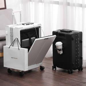 新しいフロントオープニングスーツケース多機能充電トロリーケースカップホルダーアルミフレームスーツケースビジネスボード20インチ - Product Image 5