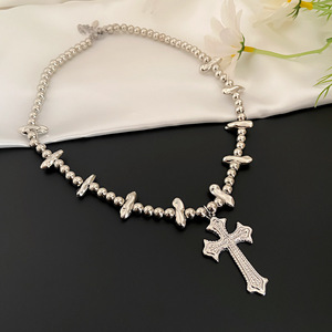 High-End Trendy Summer Link Chain Water Drops Diamond Imitation <strong>Pearl</strong> <strong>Necklace</strong> No Fading Tempe Design Cross <strong>Pendant</strong> <strong>Necklace</strong> - Product Image 5