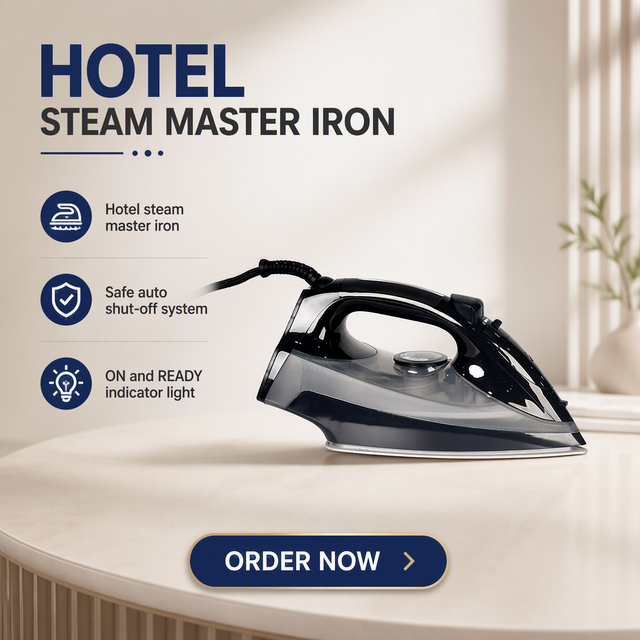 EASTON Electric Hotel Room Professional 2000W Steam Iron with Auto Shut-off Non-Stick Ceramic Soleplate 1 Year Warranty