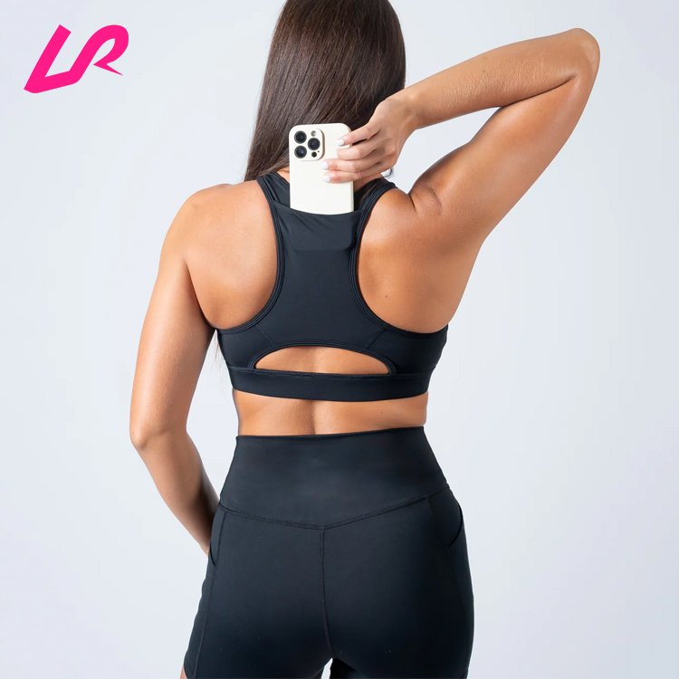 Custom Logo Gym Active Wear Yoga Bra U Neck Classic Racer Back Medium Support Print Plus Size Moisture Wicking Cropped Running