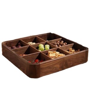 Caja de frutas con múltiples compartimentos de madera de nogal, contenedor de almacenamiento rectangular de 35x35x6,5 cm para aperitivos y frutas secas, uso en sala de estar - Product Image 5