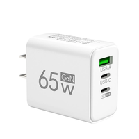 Chargeur de Téléphone Mobile 1USB+2PD 65W Boîtier Givré avec Prise EU US, Adaptateur Secteur Tête de Charge Rapide 5V2A Multiports PD Type C