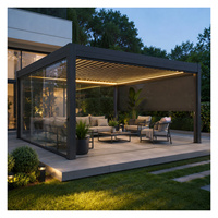 Pergola de jardin motorisée à LED avec drainage intégré, imperméable, à lames orientables, pour terrasse, patio, villa