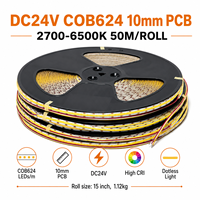 Bande LED COB624 de 20m/50m par rouleau, lumière CCT dimmable, 2700K-6500K, largeur 8mm/10mm, IRC90+, 24V, éclairage DIY