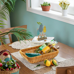 Modern El Yapımı Dikdörtgen Plastik Rattan Hasır Meyve Sepeti Ekmek Saklama Sepetleri Ev ve Mutfak - Product Image 2