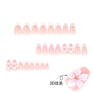 <span class=keywords><strong>Faux</strong></span> Ongles de Luxe en Amande Française avec Fleurs 3D, <span class=keywords><strong>Kit</strong></span> d'Ongles à Presser Roses de Haute Qualité en Gros - Product Image 5