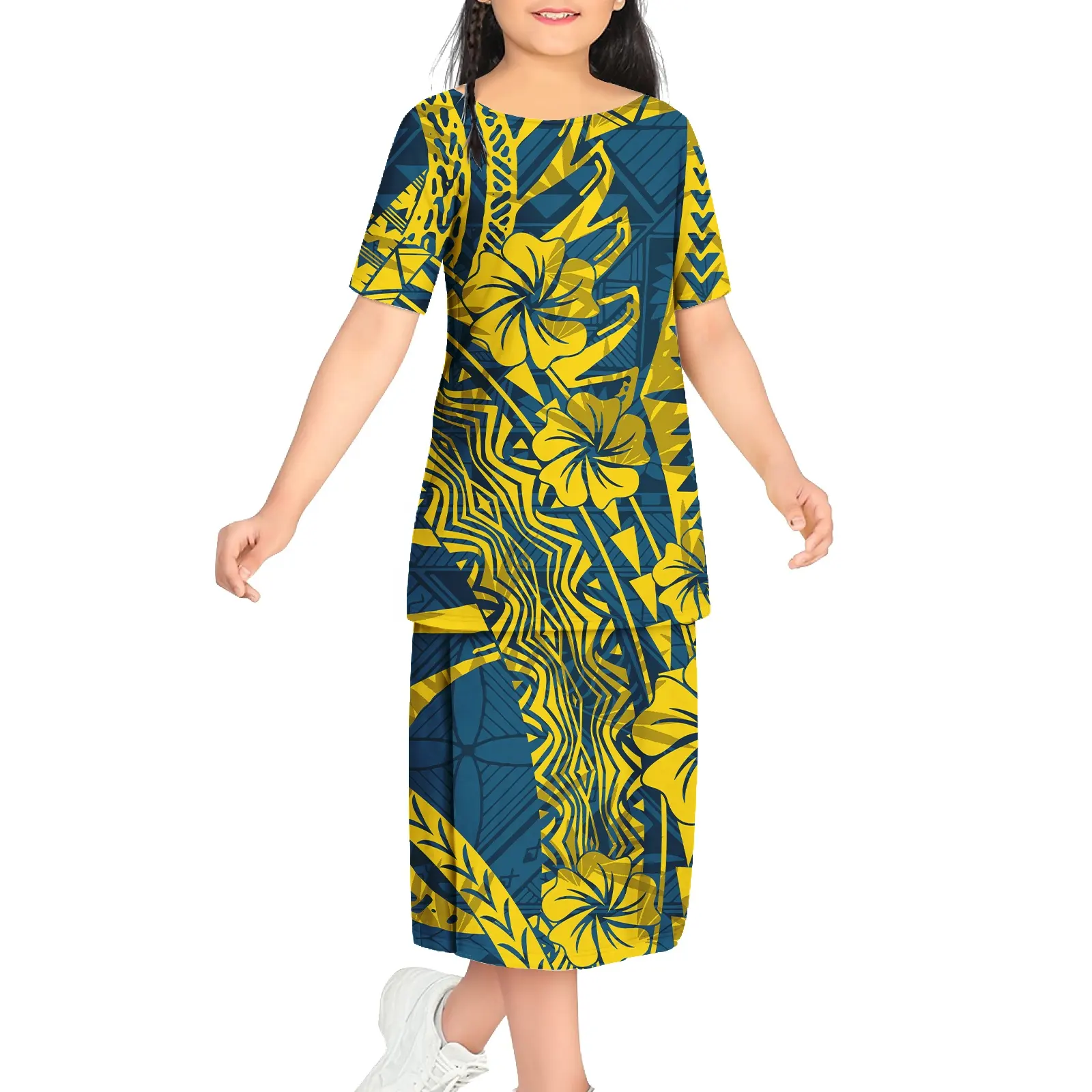 Meilleures ventes Robe personnalisée pour enfant en bas âge avec imprimé tribal polynésien pour la fête des mères le dimanche blanc pour enfants pour filles Robes taille enfant