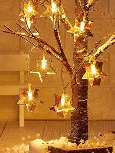 Guirnalda de Luces LED de Estrella Metálica de 10L, Funciona con Pilas, Luz Blanca Cálida, con Función de Iluminación, para Decoración de Árboles de Navidad, Hogar, Hotel, Fiestas - Product Image 4
