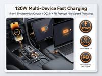 Chargeur de voiture rétractable 120W 3-en-1 rapide QC3.0 PD Type-C USB avec affichage numérique 12V 24V Adaptateur allume-cigare
