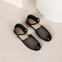 Chaussures plates Mary Jane en maille ajourée pour femmes, à bout fermé, avec bride à la cheville et boucle, décontractées, respirantes, pour l'été, pour le bureau, pour dames, 36-44
