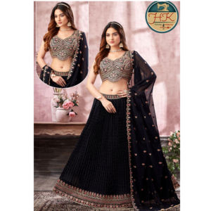 Lehenga Choli Negro de Diseñador con Bordado y Dupatta para Bodas, Fiestas, Uso Festivo y Tradicional - Product Image 1