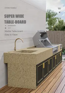 Marble Functional Outdoor Kitchen Island Stone Laundry Sink With Washbasin Marble Rock Rotary Countertop Grill Barbecue