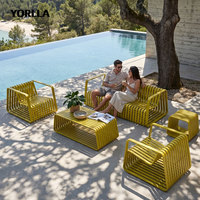 Ensemble de conversation de jardin en métal côtelé pour hôtel de charme, chaise longue en aluminium à boucle continue, taille personnalisée