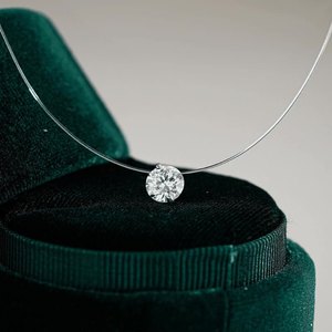 Bijoux <span class=keywords><strong>de</strong></span> mode, pendentif en argent 925 avec moissanite colorée ronde <span class=keywords><strong>de</strong></span> 2 carats VVS, <span class=keywords><strong>collier</strong></span> <span class=keywords><strong>ras</strong></span> du <span class=keywords><strong>cou</strong></span> en fil <span class=keywords><strong>de</strong></span> <span class=keywords><strong>nylon</strong></span> transparent pour femmes - Product Image 3