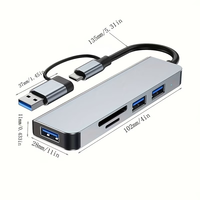 Hub USB-C/USB-A 5-en-1 en alliage d'aluminium avec lecteur de carte Micro SD/SDF compact pour tablettes et smartphones