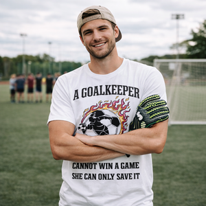 T-Shirt da Portiere con Grafica 'Save <span class=keywords><strong>the</strong></span> Game', Maglietta Oversize Bianca da Calcio, Top Sportivo da Tifoso di Calcio per Uomo, 100% Cotone - Product Image 2