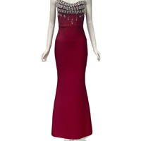 Robe de soirée rouge ADYABY avec détails diamantés, épaules dénudées, sans manches, dos nu, pour la fête de la Saint-Valentin