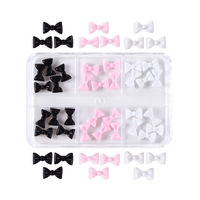 30 PCS/boîte Accessoires pour ongles en résine, nœud papillon, décoration d'ongles en ruban noir