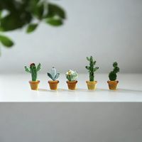 Cactus fleuri miniature multi-feuilles en pot émaillé, plante artificielle purement artisanale, verdure synthétique, décoration de bureau à domicile, article cadeau, décoration