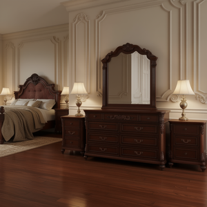 Commode en bois de cerisier antique avec miroir, 8 tiroirs, meuble de chambre traditionnel formel, armoire de rangement - Product Image 2