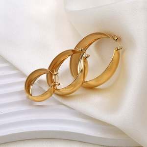 Hoop Earrings Gold 10mm 12mm 13mm Titanium Steel Geometric Minimalist Women Fashion Jewelry - Product Image 1