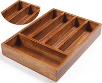 Bandeja de madera para cubiertos de 5 compartimentos, caja de almacenamiento de cubiertos, cajón de cocina, bandeja de madera de nogal para organizar cubiertos, almacenamiento de jarabe