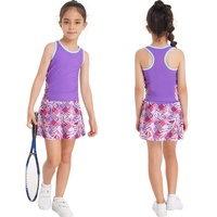 Tenue de tennis 6-14 enfants filles 2 pièces T-Shirt haut et jupe avec short pour la course à pied Gym Sportswear Yoga Fitness Cyclisme Randonnée