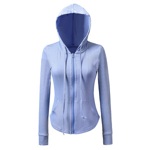 Women's White Long Sleeve Hooded Zip Up Yoga Top Ribbed <b>Workout</b> <b>Jacket</b> Autumn Winter - Product Image 5