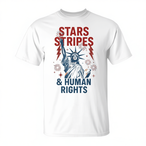 T-shirt Unisex con Stampa Serigrafica 'Stars Stripes And Human Rights', Collo Tondo, Manica Corta, Promozionale - Product Image 2